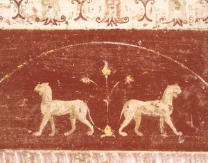 Decorazione ad affresco dalla Sala del Tablino, Casa di Marco Lucrezio Frontone, Pompei, Campania, Civiltà Romana da Roman Roman