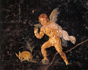 Affresco raffigurante Cupido che insegue una lepre, da Pompei, Italia da Roman Roman