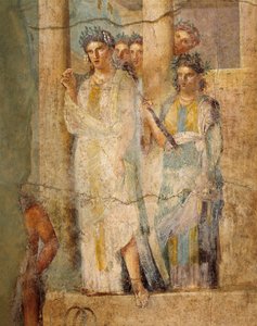 Affresco raffigurante Ifigenia in Tauride, Dettaglio delle ancelle, dalla Casa di L. Caecilius Giocondus a Pompei, Italia