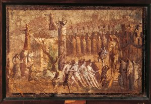 Italia, Campania, Pompei, Il cavallo di Troia, affresco