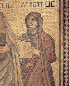 Mosaico raffigurante una giovane donna che legge, La casa di Teseo, Villa Romana, Paphos, Cipro da Roman Roman