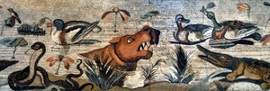 Fregio a mosaico da Pompei (casa del Fauno - scena nilotica - vita animale sul Nilo: ippopotamo, coccodrillo, serpente, anatre - arte romana - Museo Archeologico Nazionale, Napoli, Italia) da Roman Roman