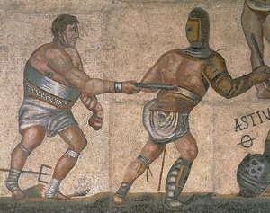 Mosaico con una scena di gladiatori in lotta (dettaglio)