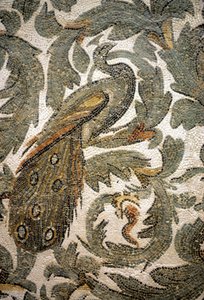 Pavone, Dettaglio di Mosaico - IV secolo d.C., Museo del Bardo, Tunisi