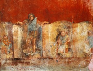 Affresco su colonna raffigurante la lavorazione della lana, da Pompei, Fullonica di Veranio Ipseo da Roman Roman