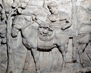 Arte romana: carico di bottino. Stampo del 1862 che riproduce i bassorilievi della colonna di Traiano a Roma costruita durante il regno dell