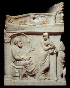 Antichità romana: Sarcofago delle Muse. Questo sarcofago è adornato con la rappresentazione delle nove muse e, sui lati piccoli, i ritratti del filosofo Socrate e del poeta Esiodo