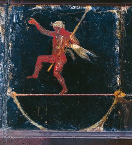 Affresco del terzo stile raffigurante funambolo Seleni, (dettaglio) di Sileno che tiene un tirso, dalla cosiddetta Villa di Cicerone a Pompei
