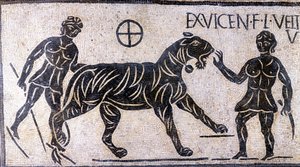 Domatori di tigri nelle mura del Colosseo - Mosaico romano