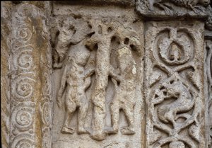 Adamo ed Eva (dettaglio della facciata della Basilica, inizio XII secolo) da Romanesque