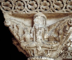 Capitello che rappresenta San Pietro sulla sua croce (scultura) da Romanesque