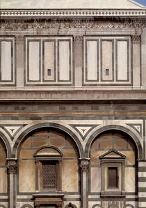 Vista esterna del Battistero di San Giovanni Battista (Battistero di Firenze) da Romanesque