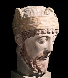 Ritratto del re carolingio di Francia Occidentale Lotario (scultura in pietra) da Romanesque
