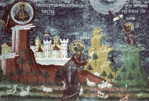Mosè sul Monte, parete sud della chiesa, c.1601 da Romanian School