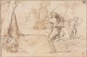 Romolo e Remo trovati da Faustolo recto Cerchi concentrici verso, c. 1535 da Romanino