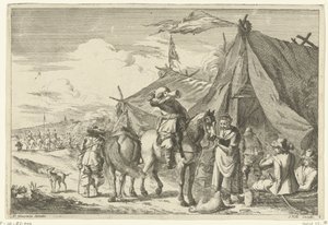 Cavalieri che riposano vicino a tende