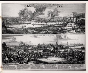 Attacco olandese sul fiume Medway, 20 e 21 giugno 1667, inciso da Nicolas Visscher da Romeyn de Hooghe