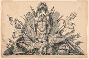 Disegno, Trofeo di armi destinato a essere eseguito in pittura, 1830-1850 da Romolo Achille Liverani