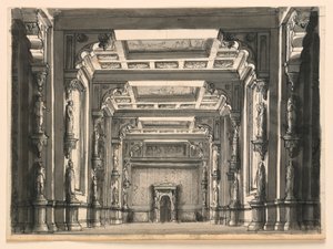 Progetto scenico, interno di una sala gotica da Romolo Achille Liverani