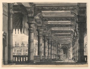Scenografia, loggia con fontana in un palazzo orientale da Romolo Achille Liverani