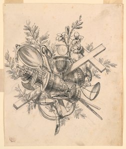 Trofeo con simboli delle virtù da Romolo Achille Liverani