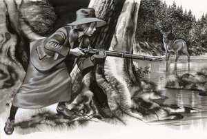 Annie Oakley che spara a un cervo da Ron Embleton