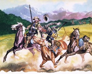 Indiani che attaccano i minatori che non sono riusciti a fare fortuna