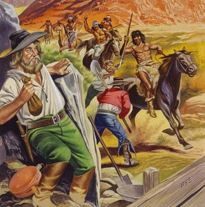 Jacob Waltz e il suo amico attaccati dagli indiani Apache (gouache su carta)