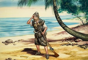 Robinson Crusoe (guazzo su carta) da Ron Embleton