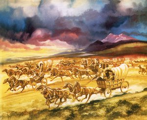Coloni in corsa verso il territorio indiano da Ron Embleton