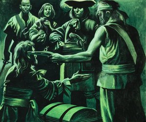 Sir Henry Morgan e il forziere del tesoro (gouache su carta) da Ron Embleton