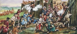Assalto alla fortezza di Neoheroka (gouache su carta)