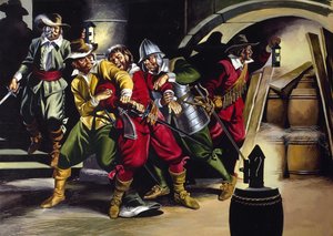 Il complotto della polvere da sparo (guazzo su carta) da Ron Embleton
