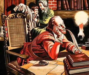 William Shakespeare che scrive a casa