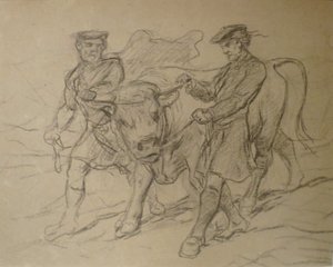 Due uomini con toro di Rosa Bonheur, gesso nero, Columbus Museum of Art da Rosa Bonheur