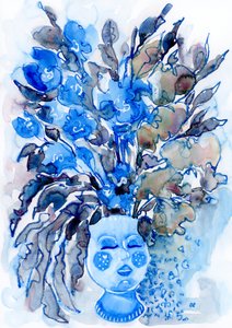 Cappellino stravagante con motivi floreali blu da Rosana Laiz Blursbyai