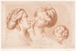 Frontespizio con due teste di donna e una testa di bambino da Louis François Roubillac