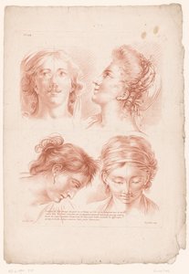 Vier vrouwenhoofden in verschillende houdingen (Principes van het tekenen naar de natuur, deel drie) da Louis François Roubillac