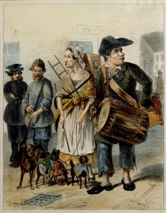 Una serva porta fuori i cani - Opera di Rudolf Kasimirovich Zhukovsky (1814-1886), acquerello e inchiostro su carta da Rudolf Kasimirovich Zhukovsky