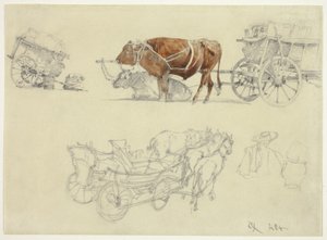 Studi sui carri contadini slovacchi con buoi e cavalli da Rudolf von Alt