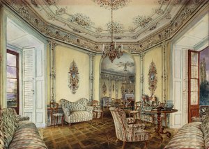 Vista interna del salone di un castello a Obertwaltersdorf da Rudolf von Alt