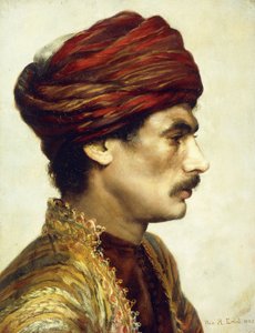 Ritratto di profilo di un uomo con turbante rosso da Rudolphe Ernst