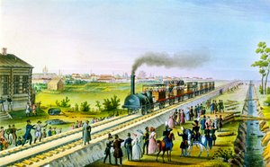 Apertura della prima linea ferroviaria da San Pietroburgo a Pavlovsk, Russia, 1830s da Russian Master