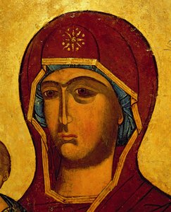 Icona raffigurante la testa della Vergine, c.1550 (dettaglio) da Russian School