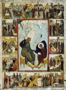 San Giovanni Evangelista a Patmos con Scene della Sua Vita, inizio XVI secolo da Russian icon.