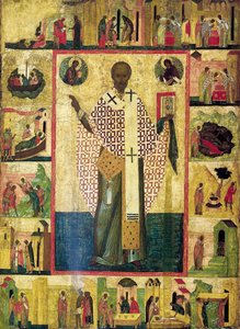 San Nicola di Zaraisk con scene della sua vita da Russian icon.