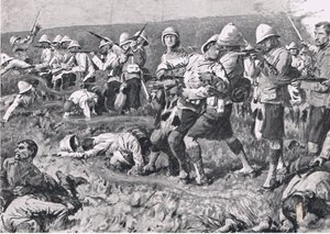 Majuba Hill, 27 febbraio 1881 (Prima Guerra Boera), illustrazione da British Battles on Land and Sea, 1915 da S. Begg