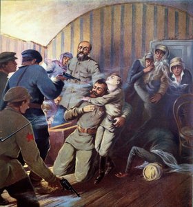 Esecuzione dello Zar Nicola II (1868-1918) e della sua famiglia a Ekaterinburg, 17 luglio 1918, da Histoire des Soviets di H. de Weindel, 1923-24