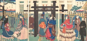 Stabilimento commerciale straniero a Yokohama, 1861 da Sadahide Utagawa