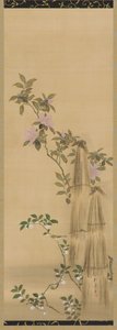 Fiori rosa e bianchi e coperture di paglia, periodo Edo, 1761-1828 da Sakai Hoitsu